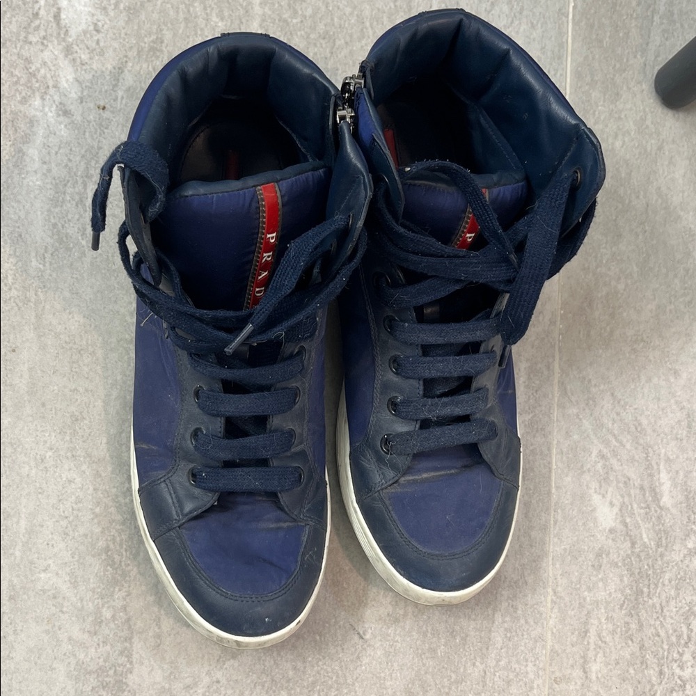 Prada Men's Navy High-Top Sneakers
